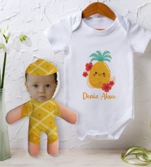 BK Kids Kişiye Özel Fotoğraflı Bebek Yastık ve Bebek Body Zıbın Hediye Seti - Model 50