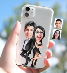 Kişiye Özel Sevgililer Karikatürlü iPhone 11 İnce Şeffaf Silikon Telefon Kapağı-6