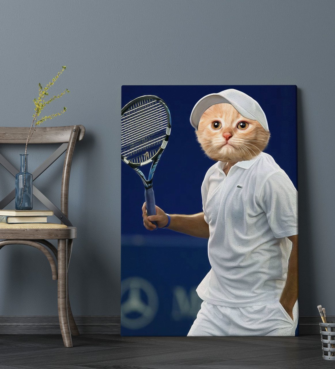 Evcil Dostlara Özel Tenis Oyuncusu Tasarımlı Portre Kanvas Tablo 50x70cm-1