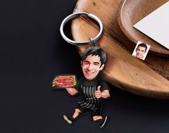 BK Gift Kişiye Özel Mangalcı Karikatürlü Ahşap Anahtarlık-2 Sevgiliye Hediye, Arkadaşa Hediye, Doğum Günü Hediyesi