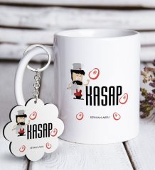 Kişiye Özel Mesleki Kasap Beyaz Kupa ve Anahtarlık Hediye Seti