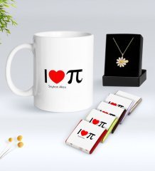 Kişiye Özel Matematik Öğretmeni Beyaz Kupa Çikolata ve İsimli Papatya Kolye Hediye Seti-12