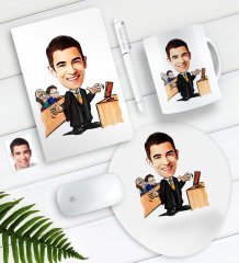 Kişiye Özel Bay Avukat Karikatürlü Defter Kalem Kupa Mouse Pad Seti-3