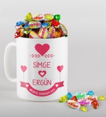 Kişiye Özel Sevgililer Günü Beyaz Kupa ve Haribo Şeker Hediye Seti-52