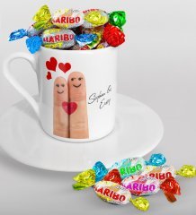 Kişiye Özel Sevgililer Günü Türk Kahvesi Fincanı ve Haribo Şeker Hediye Seti-78