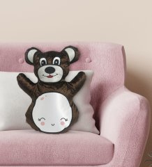 BK Gift Sevimli Ay Tasarımlı Kahverengi Ayıcık Yastık-1