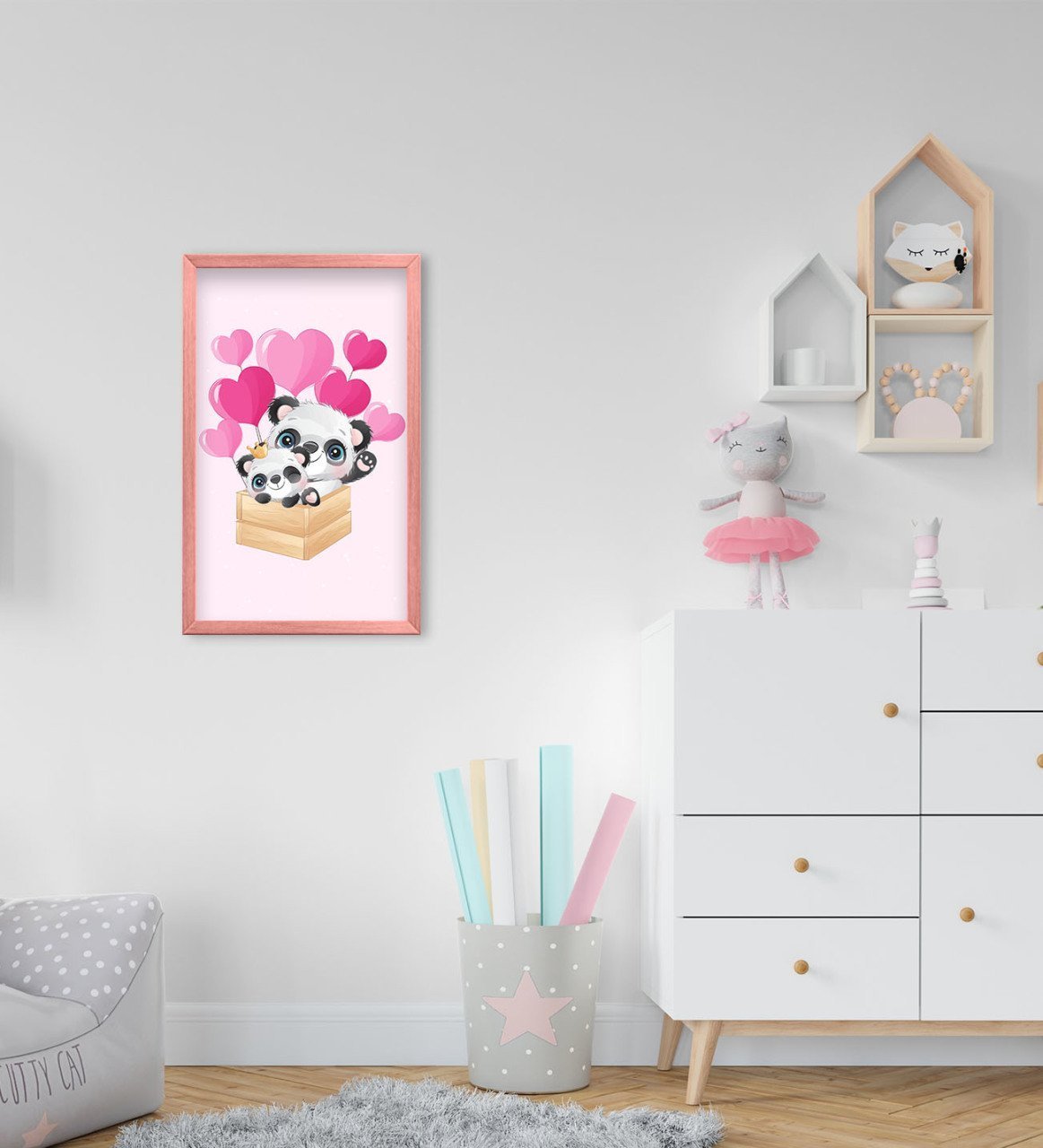 BK Home Sevimli Panda Tasarımlı Dekoratif Pembe Ahşap Çerçeveli Çocuk Odası Tablo-5