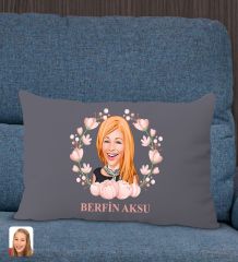 BK Gift Kişiye Özel Anneler Günü Karikatürlü Premium Kumaş Antrasit Dikdörtgen Kırlent Yastık, Anneler Günü Hediyesi, Ev Dekorasyonu-3