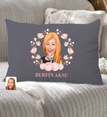 BK Gift Kişiye Özel Anneler Günü Karikatürlü Premium Kumaş Antrasit Dikdörtgen Kırlent Yastık, Anneler Günü Hediyesi, Ev Dekorasyonu-3
