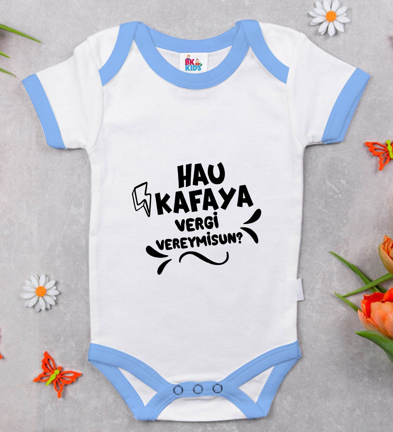 BK Kids Hau Kafaya Tasarımlı Mavi Bebek Body Zıbın-1