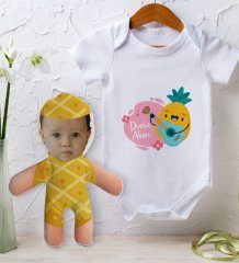 BK Kids Kişiye Özel Fotoğraflı Bebek Yastık ve Bebek Body Zıbın Hediye Seti - Model 49