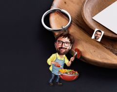 BK Gift Kişiye Özel Mangalcı Karikatürlü Ahşap Anahtarlık-1 Sevgiliye Hediye, Arkadaşa Hediye, Doğum Günü Hediyesi