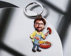 BK Gift Kişiye Özel Mangalcı Karikatürlü Ahşap Anahtarlık-1 Sevgiliye Hediye, Arkadaşa Hediye, Doğum Günü Hediyesi
