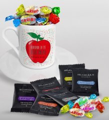 Kişiye Özel Dünyanın En İyi Öğretmeni Türk Kahvesi Fincanı Selamlique Karışık Türk Kahvesi ve Haribo Şeker Hediye Seti-11