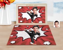 Kişiye Özel Erkek Karateci Karikatürlü 1000 Parça Profesyonel Puzzle-1