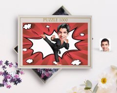 Kişiye Özel Erkek Karateci Karikatürlü 1000 Parça Profesyonel Puzzle-1