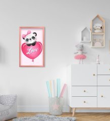 BK Home Sevimli Panda Tasarımlı Dekoratif Pembe Ahşap Çerçeveli Çocuk Odası Tablo-4