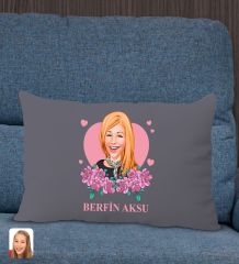 BK Gift Kişiye Özel Anneler Günü Karikatürlü Premium Kumaş Antrasit Dikdörtgen Kırlent Yastık, Anneler Günü Hediyesi, Ev Dekorasyonu-2