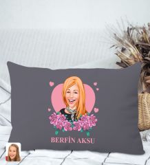BK Gift Kişiye Özel Anneler Günü Karikatürlü Premium Kumaş Antrasit Dikdörtgen Kırlent Yastık, Anneler Günü Hediyesi, Ev Dekorasyonu-2