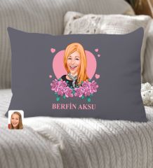 BK Gift Kişiye Özel Anneler Günü Karikatürlü Premium Kumaş Antrasit Dikdörtgen Kırlent Yastık, Anneler Günü Hediyesi, Ev Dekorasyonu-2
