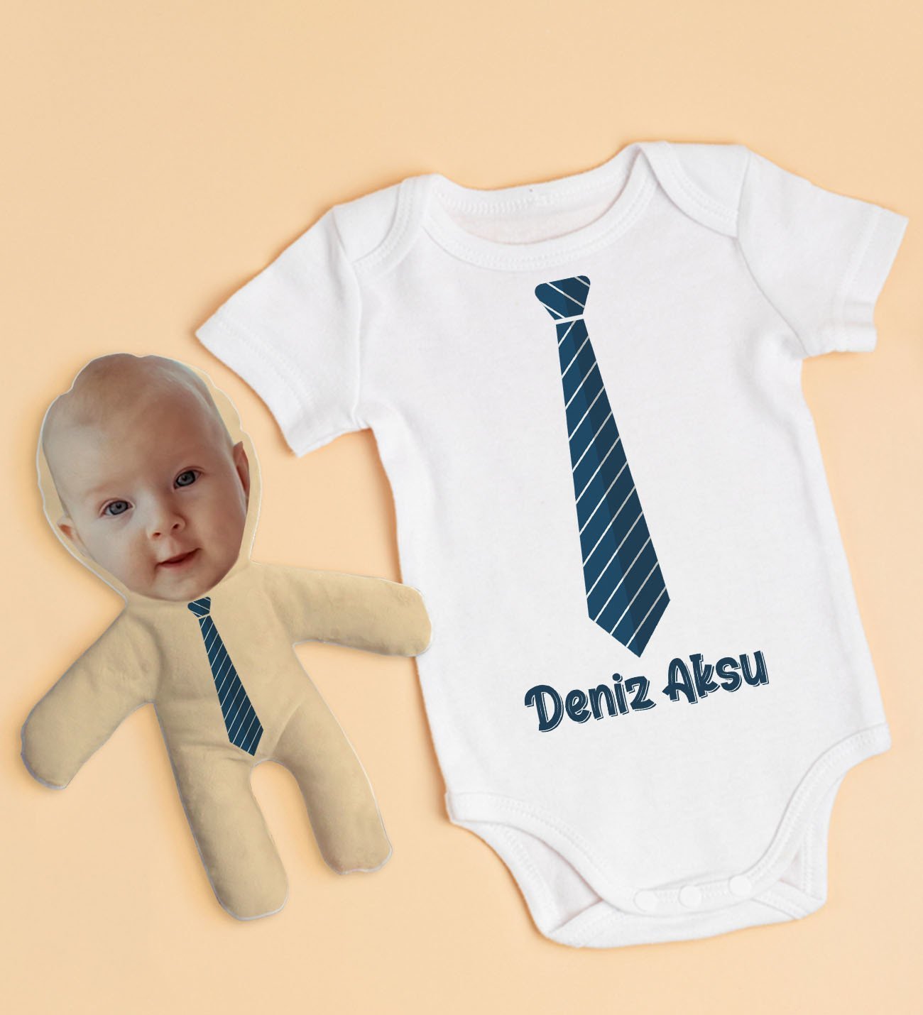 BK Kids Kişiye Özel Fotoğraflı Bebek Yastık ve Bebek Body Zıbın Hediye Seti - Model 48