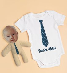 BK Kids Kişiye Özel Fotoğraflı Bebek Yastık ve Bebek Body Zıbın Hediye Seti - Model 48
