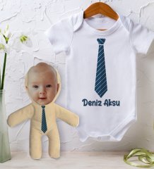 BK Kids Kişiye Özel Fotoğraflı Bebek Yastık ve Bebek Body Zıbın Hediye Seti - Model 48