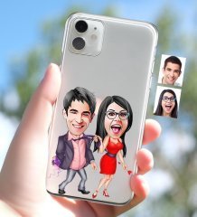 Kişiye Özel Sevgililer Karikatürlü iPhone 11 İnce Şeffaf Silikon Telefon Kapağı-4