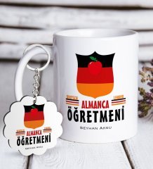 Kişiye Özel Almanca Öğretmeni Beyaz Kupa ve Anahtarlık Hediye Seti