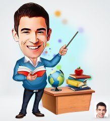 Kişiye Özel Erkek Sınıf Öğretmeni Tasarımlı Dijital Karikatür-1