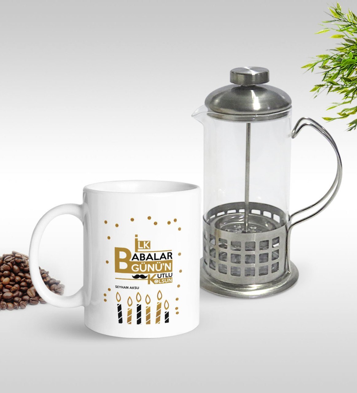 Kişiye Özel İlk Babalar Günü Tasarımlı Tasarımlı Kupa & French Press Seti-5