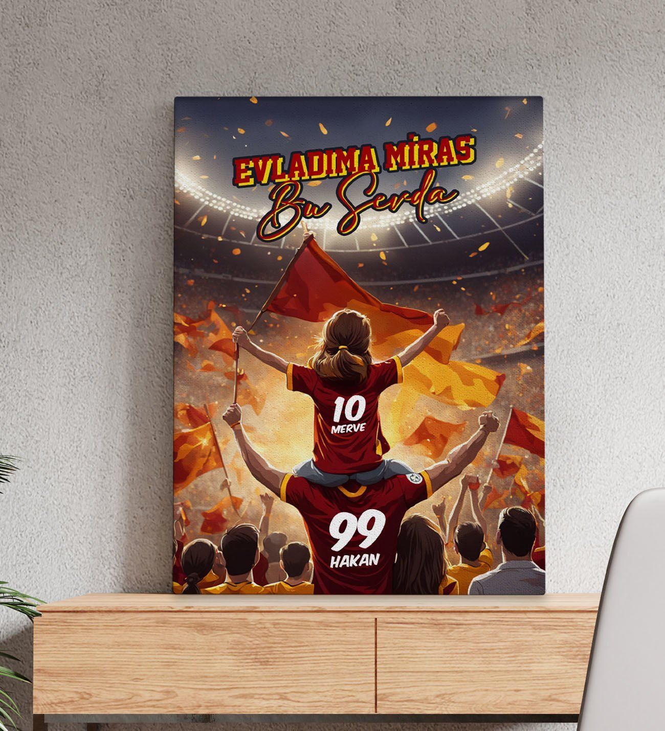 BK Gift Kişiye Özel İsimli Baba-Kız Sarı Kırmızı Evladıma Miras Bu Sevda Kanvas Tablo-2 50x70CM, Ev Hediyesi, Doğum Günü Hediyesi, Taraftar Hediyesi