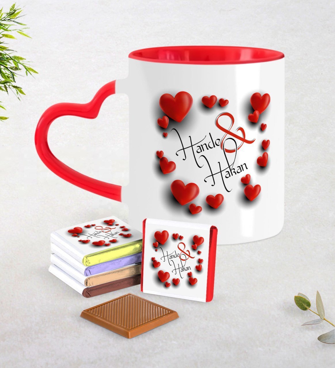 Kişiye Özel Sevgililer Günü Kırmızı Kalpli Kupa ve Çikolata Seti-20