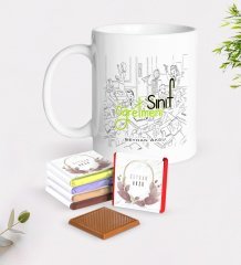Kişiye Özel Sınıf Öğretmeni Beyaz Kupa ve Çikolata Hediye Seti-4