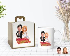 Kişiye Özel Ahşap Kutuda Evleniyoruz Karikatürlü Beyaz Kupa Bardak-10