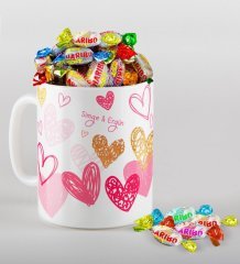 Kişiye Özel Sevgililer Günü Beyaz Kupa ve Haribo Şeker Hediye Seti-50