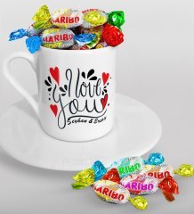 Kişiye Özel Sevgililer Günü Türk Kahvesi Fincanı ve Haribo Şeker Hediye Seti-76