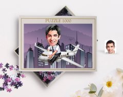 Kişiye Özel Erkek Kaptan Pilot Karikatürlü 1000 Parça Profesyonel Puzzle-1
