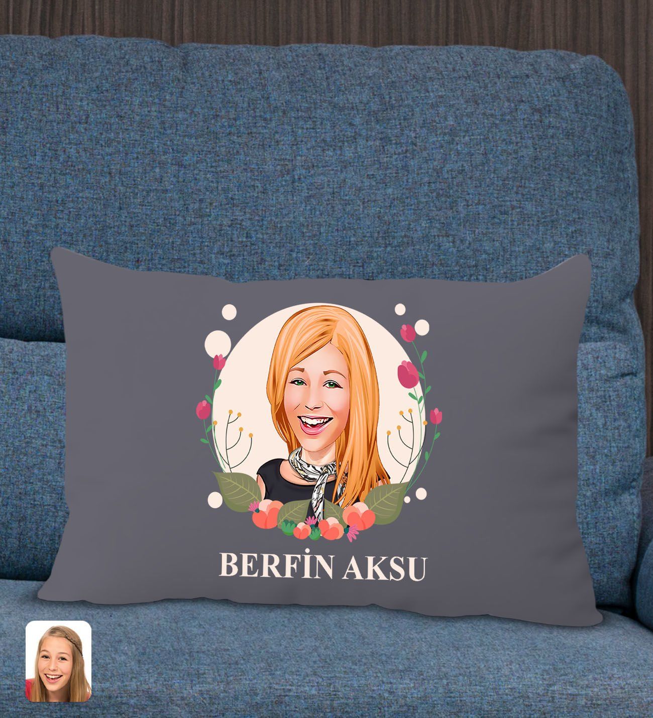 BK Gift Kişiye Özel Anneler Günü Karikatürlü Premium Kumaş Antrasit Dikdörtgen Kırlent Yastık, Anneler Günü Hediyesi, Ev Dekorasyonu-1