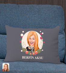 BK Gift Kişiye Özel Anneler Günü Karikatürlü Premium Kumaş Antrasit Dikdörtgen Kırlent Yastık, Anneler Günü Hediyesi, Ev Dekorasyonu-1