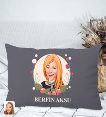 BK Gift Kişiye Özel Anneler Günü Karikatürlü Premium Kumaş Antrasit Dikdörtgen Kırlent Yastık, Anneler Günü Hediyesi, Ev Dekorasyonu-1