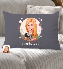 BK Gift Kişiye Özel Anneler Günü Karikatürlü Premium Kumaş Antrasit Dikdörtgen Kırlent Yastık, Anneler Günü Hediyesi, Ev Dekorasyonu-1