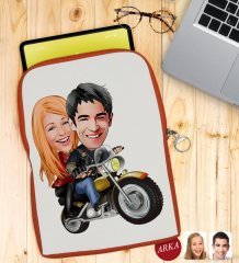 Kişiye Özel Sevgililer Karikatürlü Taşınabilir Koruyucu Tablet Kılıfı & Organizer Çanta - Turuncu-17