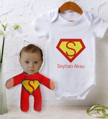 BK Kids Kişiye Özel Fotoğraflı Bebek Yastık ve Bebek Body Zıbın Hediye Seti - Model 47