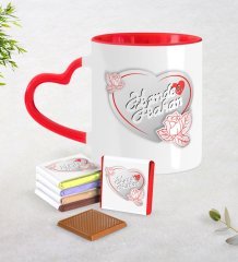 Kişiye Özel Sevgililer Günü Kırmızı Kalpli Kupa ve Çikolata Seti-19