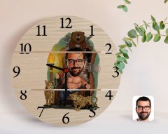 Kişiye Özel Viking Karikatürlü Otantik Ahşap Palet Saat-1