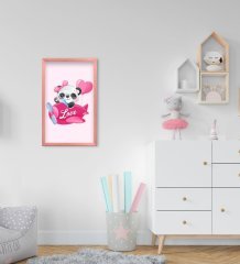 BK Home Sevimli Panda Tasarımlı Dekoratif Pembe Ahşap Çerçeveli Çocuk Odası Tablo-2