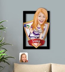 Kişiye Özel İsimli Kadın Karikatürlü 3D Ahşap Tablo-36