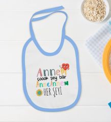 BK Kids Annem Çok Şey Bilir Tasarımlı Mavi Bebek Body Zıbın ve Mama Önlüğü Hediye Seti-1