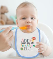 BK Kids Annem Çok Şey Bilir Tasarımlı Mavi Bebek Body Zıbın ve Mama Önlüğü Hediye Seti-1